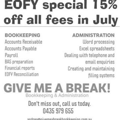 GIVE ME A BREAK! Bookkeeping & Administration - Sunshine Coast Accountants 0